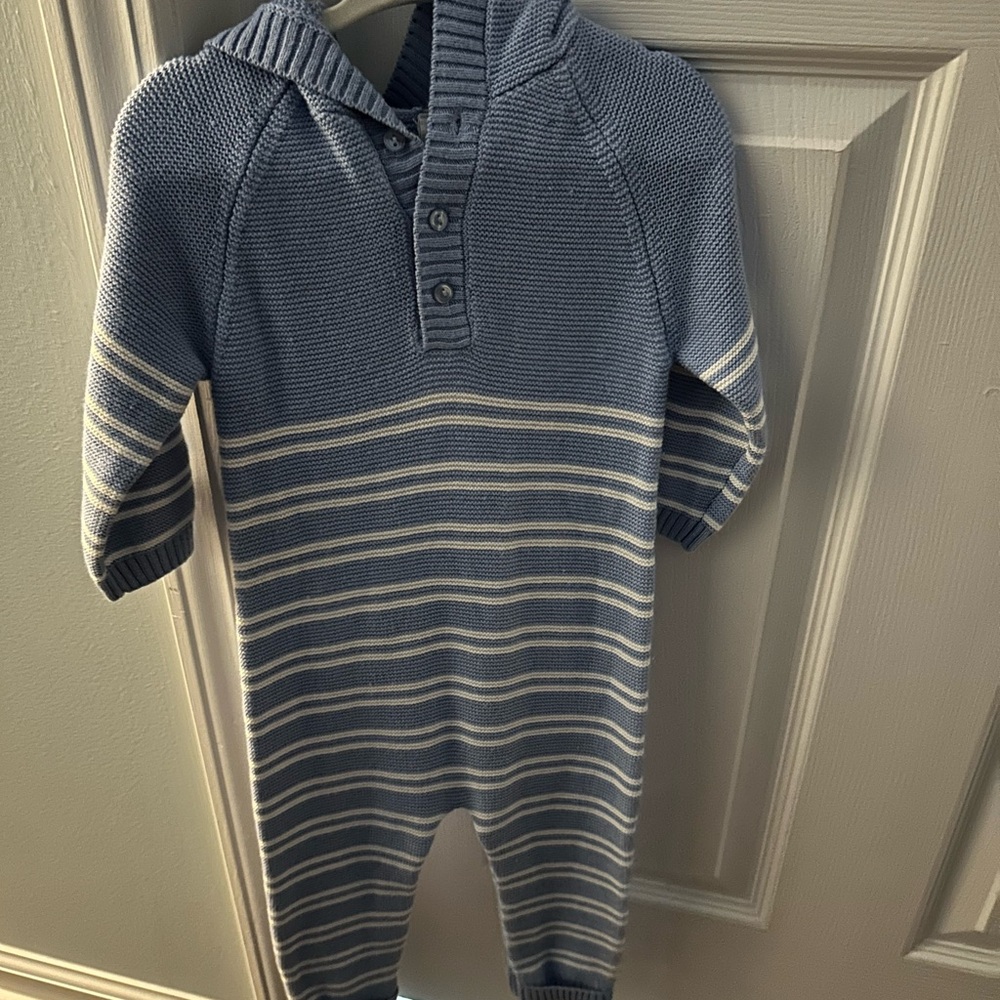 Janie and Jack Blue and White Striped Footie